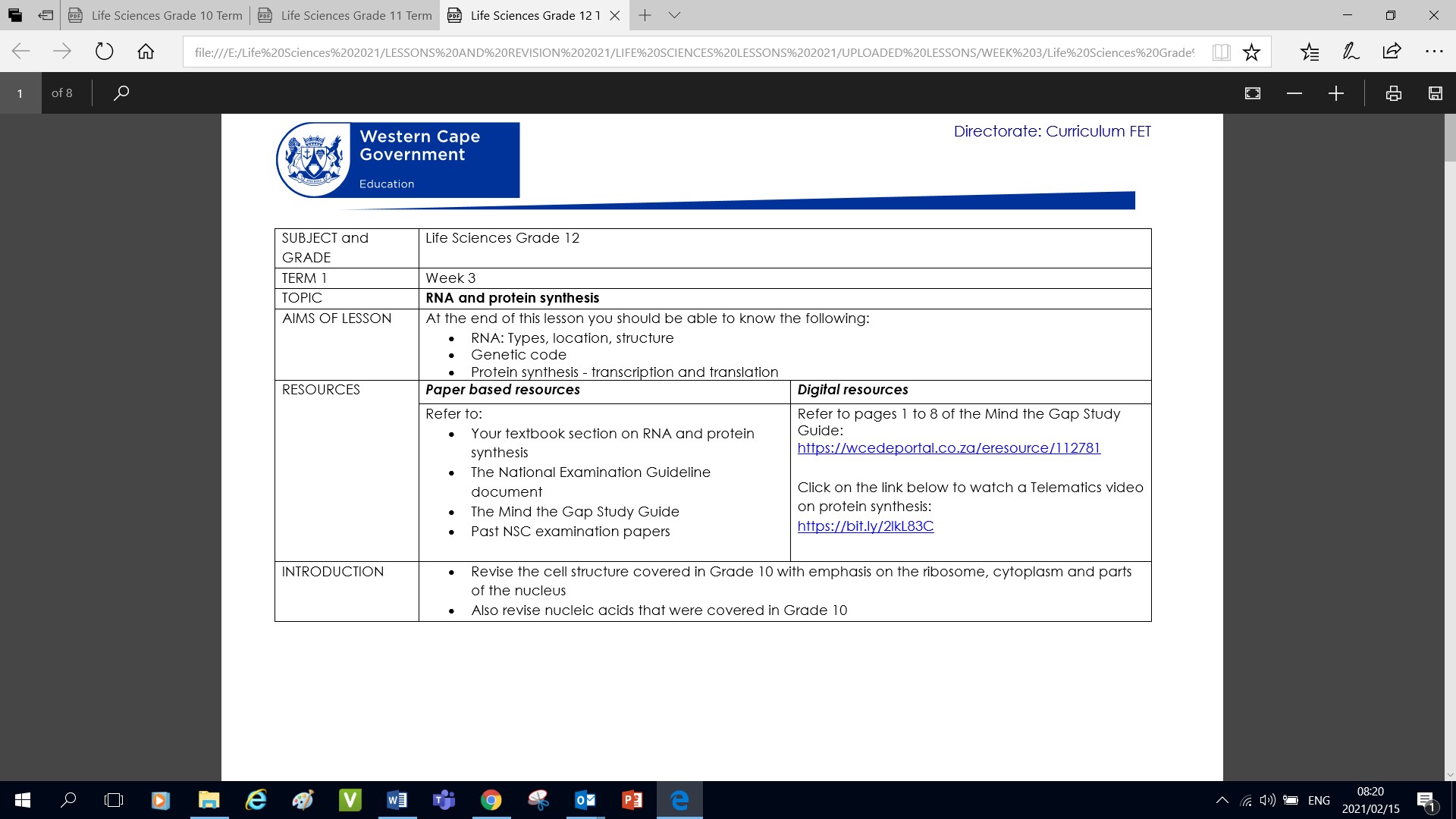 Gr.12 T1 W3 Life Sciences | WCED EPortal